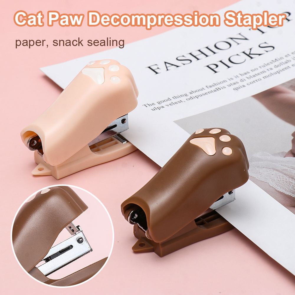 미니 스테이플러 세트 1000pcs 1000pcs 12  스테이플 귀여운 고양이 발 스테이플 리무버 종이 바인더 편지지 Office 바인딩 도구